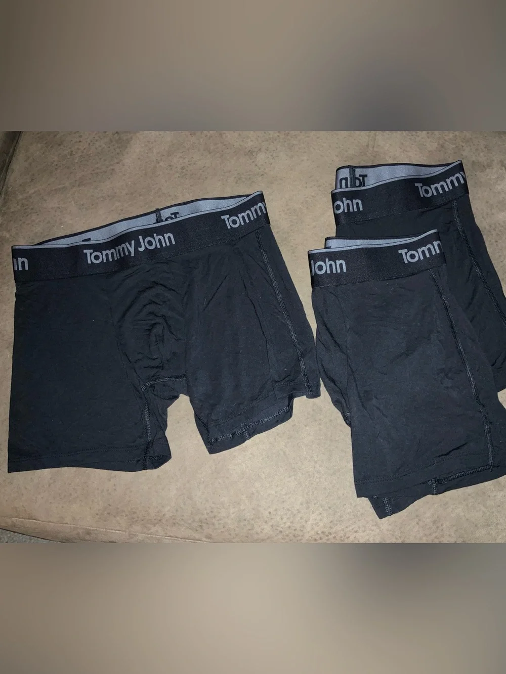NWOT Tommy John Black Boxer Briefs Gray Logo Waistband Size Small set of 3